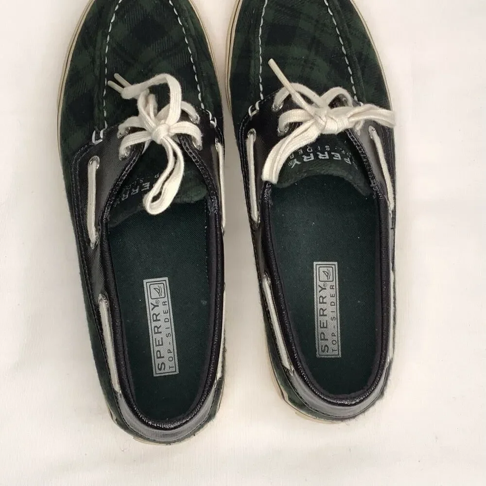 Sperry Top Sider Women's Plaid Boat Shoe Blue Green Size 8M